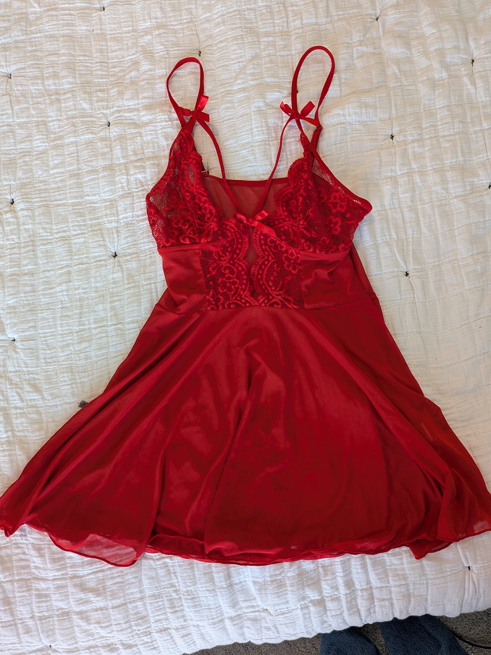 Red Lace Satin Chemise Nightdress